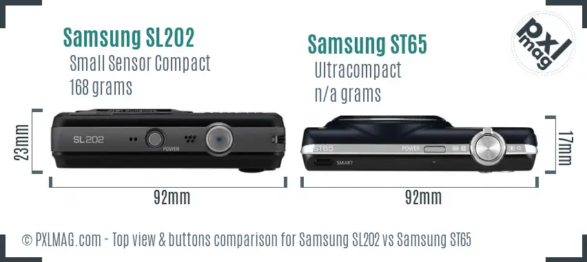 Samsung SL202 vs Samsung ST65 top view buttons comparison