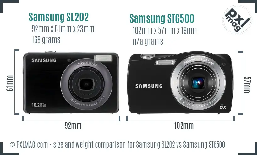 Samsung SL202 vs Samsung ST6500 size comparison