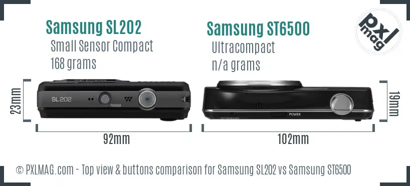 Samsung SL202 vs Samsung ST6500 top view buttons comparison