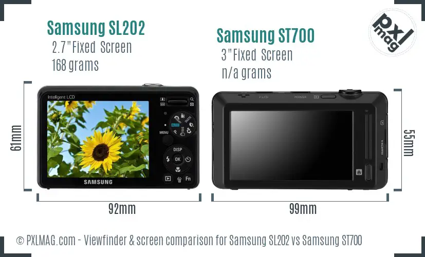Samsung SL202 vs Samsung ST700 Screen and Viewfinder comparison