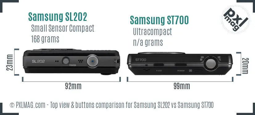 Samsung SL202 vs Samsung ST700 top view buttons comparison