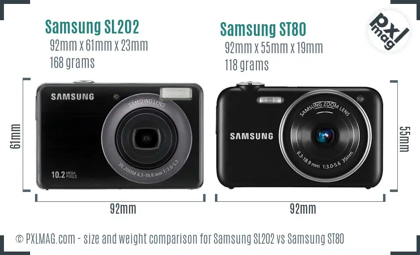 Samsung SL202 vs Samsung ST80 size comparison