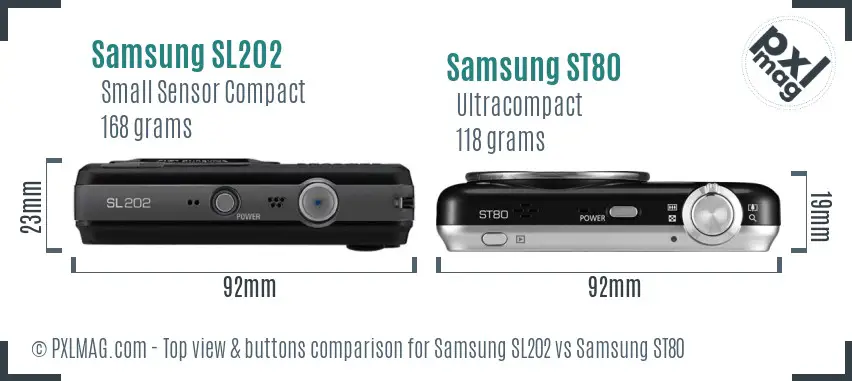 Samsung SL202 vs Samsung ST80 top view buttons comparison