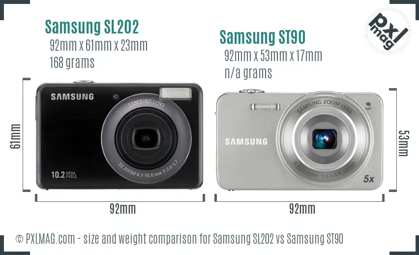 Samsung SL202 vs Samsung ST90 size comparison