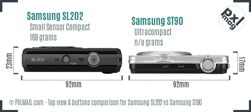 Samsung SL202 vs Samsung ST90 top view buttons comparison