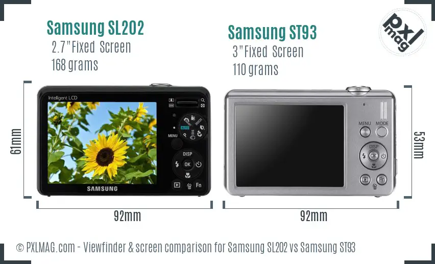 Samsung SL202 vs Samsung ST93 Screen and Viewfinder comparison