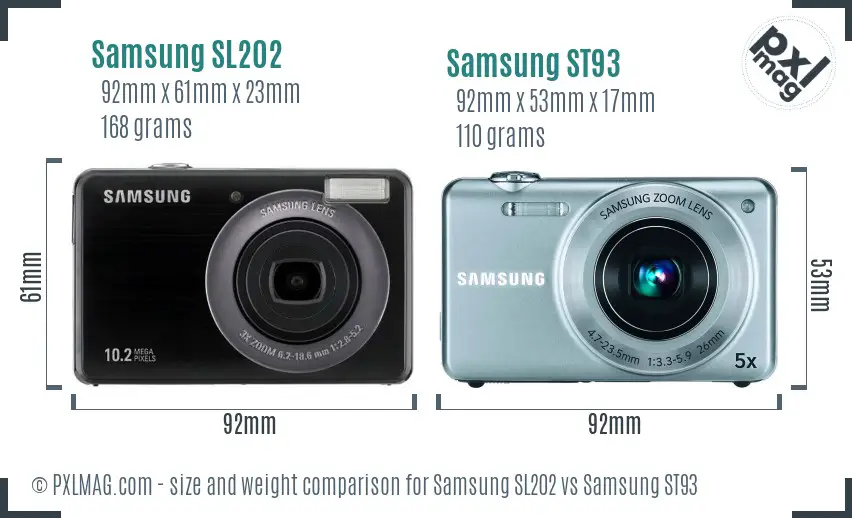 Samsung SL202 vs Samsung ST93 size comparison