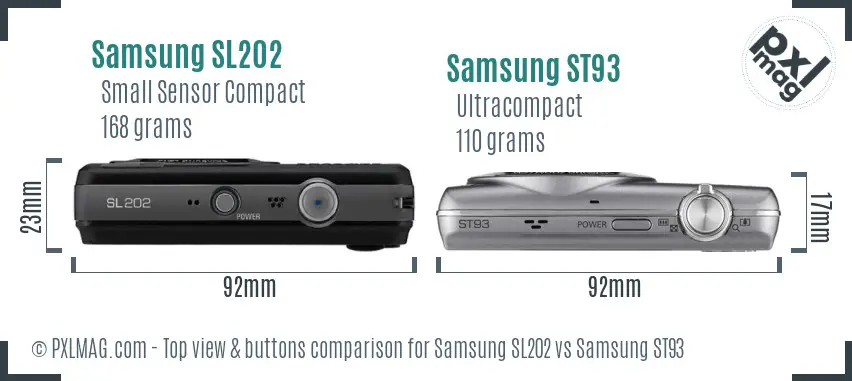 Samsung SL202 vs Samsung ST93 top view buttons comparison