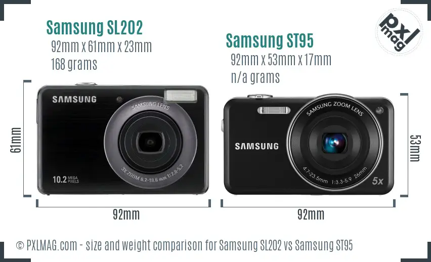 Samsung SL202 vs Samsung ST95 size comparison