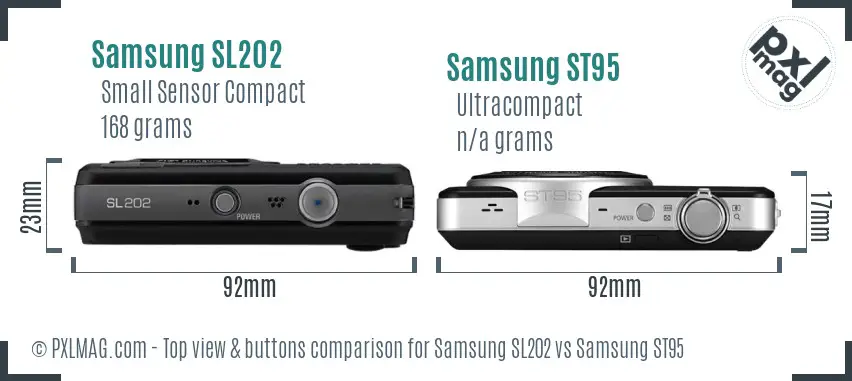 Samsung SL202 vs Samsung ST95 top view buttons comparison