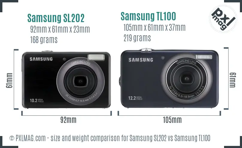 Samsung SL202 vs Samsung TL100 size comparison