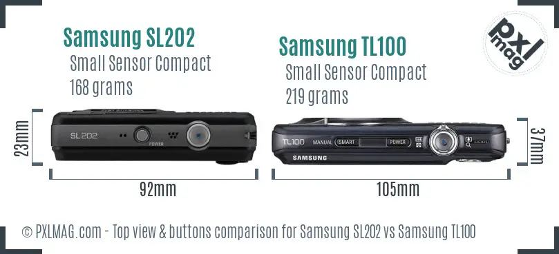 Samsung SL202 vs Samsung TL100 top view buttons comparison