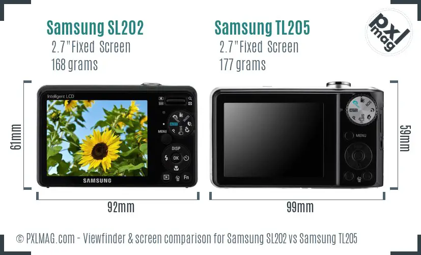 Samsung SL202 vs Samsung TL205 Screen and Viewfinder comparison