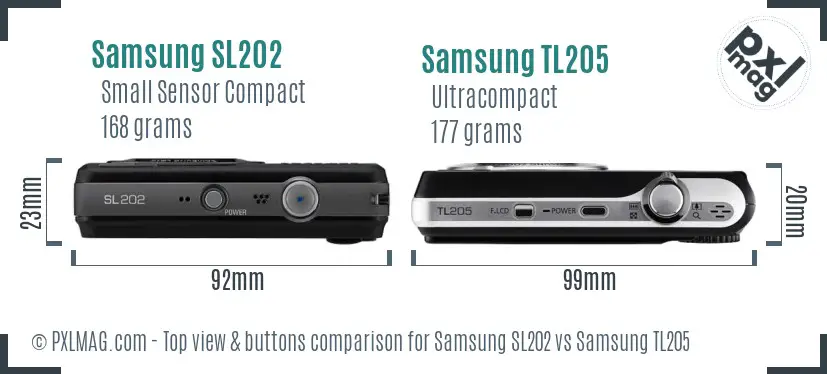 Samsung SL202 vs Samsung TL205 top view buttons comparison
