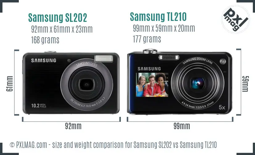 Samsung SL202 vs Samsung TL210 size comparison