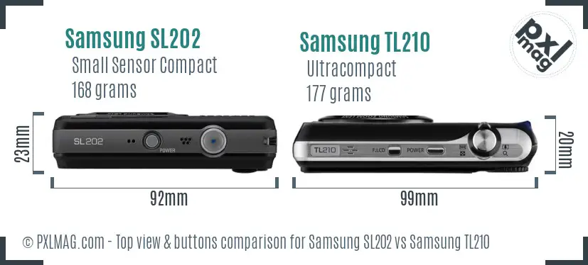 Samsung SL202 vs Samsung TL210 top view buttons comparison