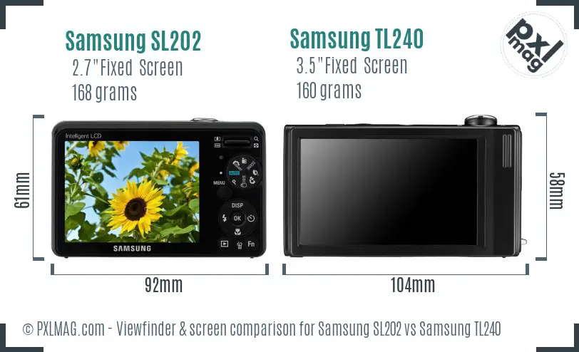 Samsung SL202 vs Samsung TL240 Screen and Viewfinder comparison