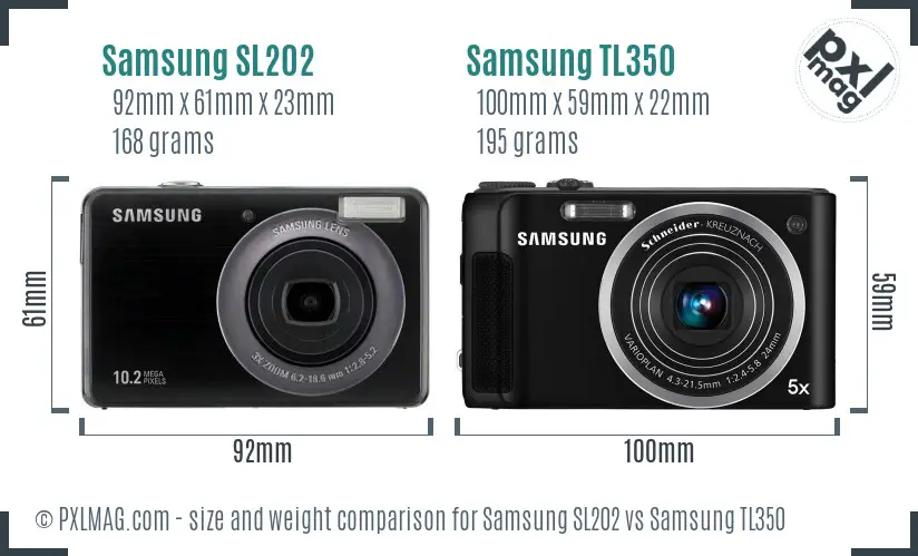 Samsung SL202 vs Samsung TL350 size comparison