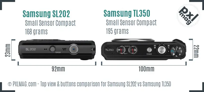 Samsung SL202 vs Samsung TL350 top view buttons comparison