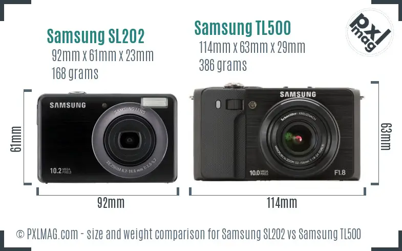 Samsung SL202 vs Samsung TL500 size comparison