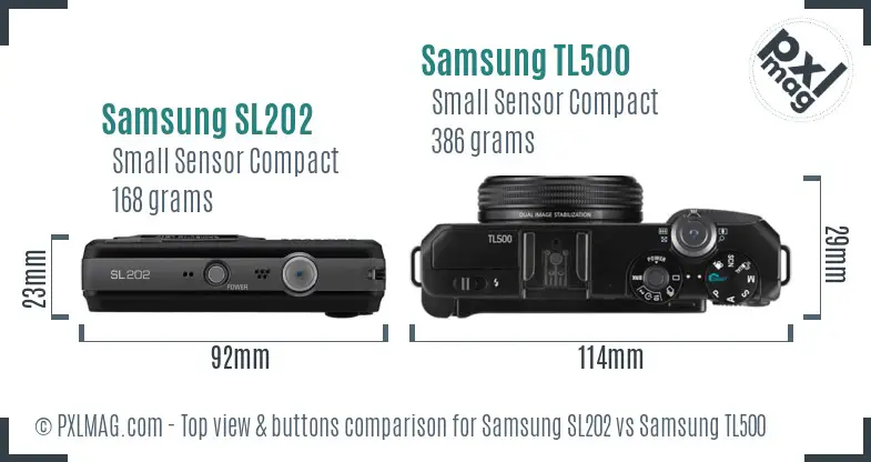 Samsung SL202 vs Samsung TL500 top view buttons comparison