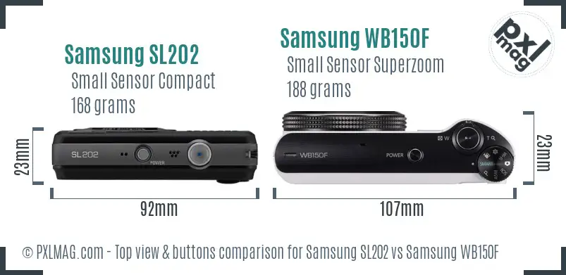 Samsung SL202 vs Samsung WB150F top view buttons comparison