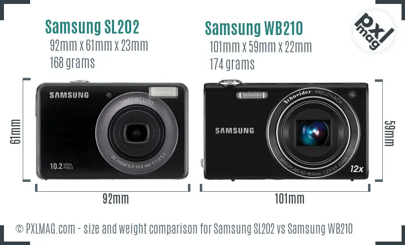 Samsung SL202 vs Samsung WB210 size comparison