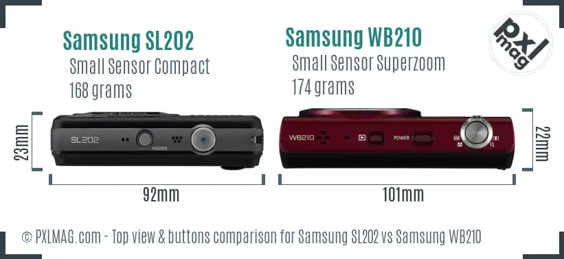 Samsung SL202 vs Samsung WB210 top view buttons comparison