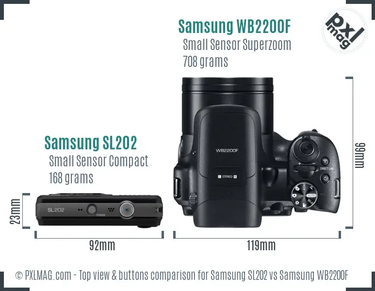 Samsung SL202 vs Samsung WB2200F top view buttons comparison