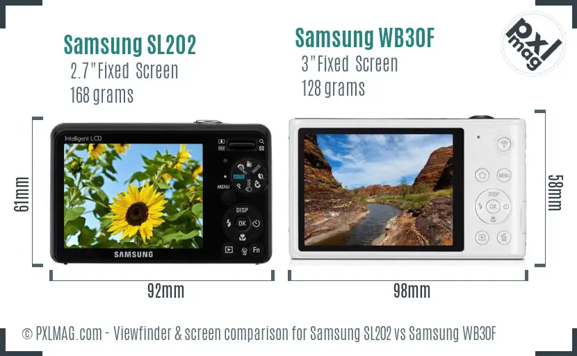 Samsung SL202 vs Samsung WB30F Screen and Viewfinder comparison