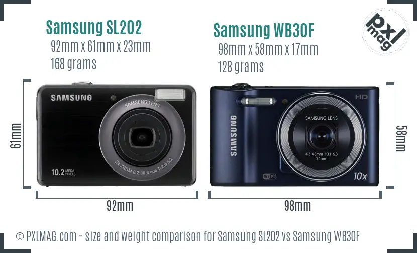 Samsung SL202 vs Samsung WB30F size comparison