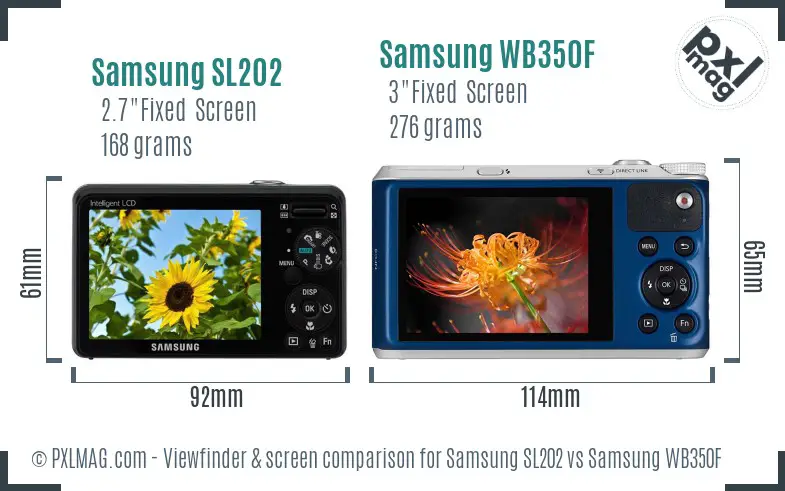 Samsung SL202 vs Samsung WB350F Screen and Viewfinder comparison