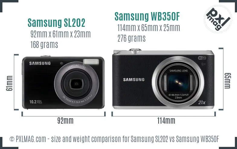 Samsung SL202 vs Samsung WB350F size comparison