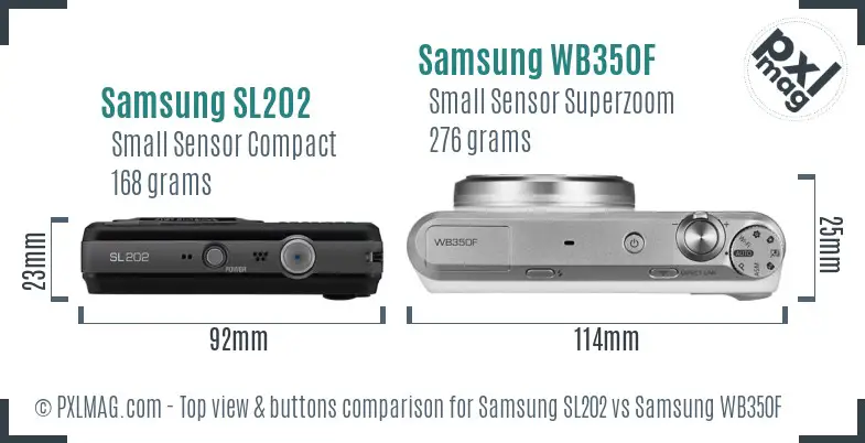 Samsung SL202 vs Samsung WB350F top view buttons comparison