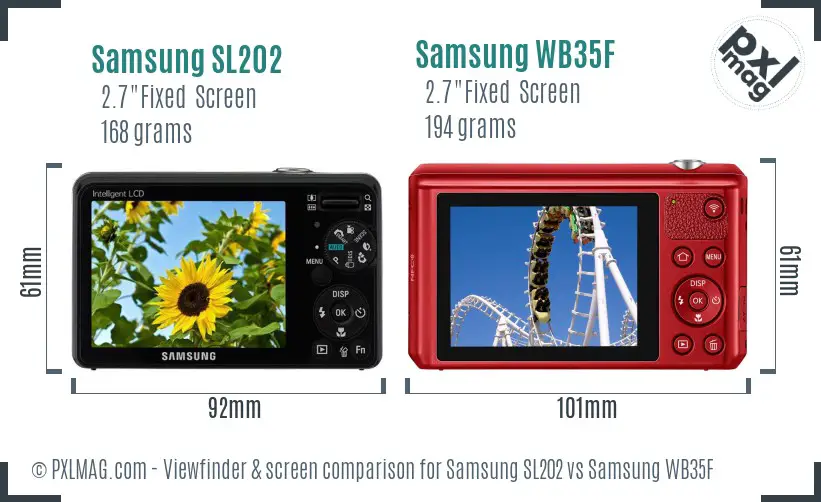 Samsung SL202 vs Samsung WB35F Screen and Viewfinder comparison