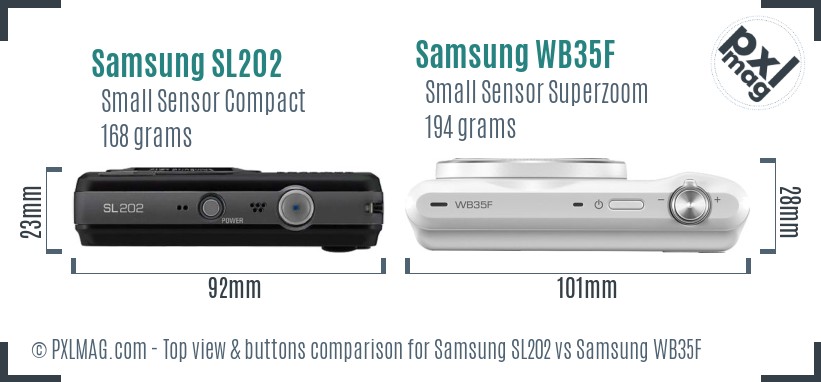 Samsung SL202 vs Samsung WB35F top view buttons comparison