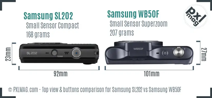 Samsung SL202 vs Samsung WB50F top view buttons comparison