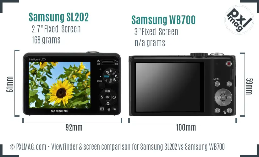 Samsung SL202 vs Samsung WB700 Screen and Viewfinder comparison