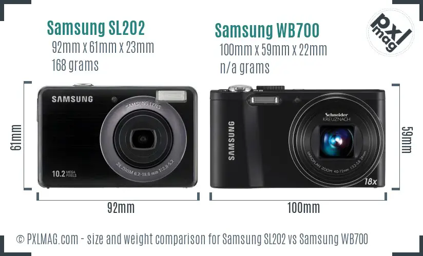 Samsung SL202 vs Samsung WB700 size comparison