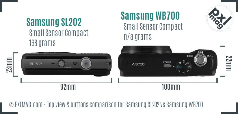 Samsung SL202 vs Samsung WB700 top view buttons comparison
