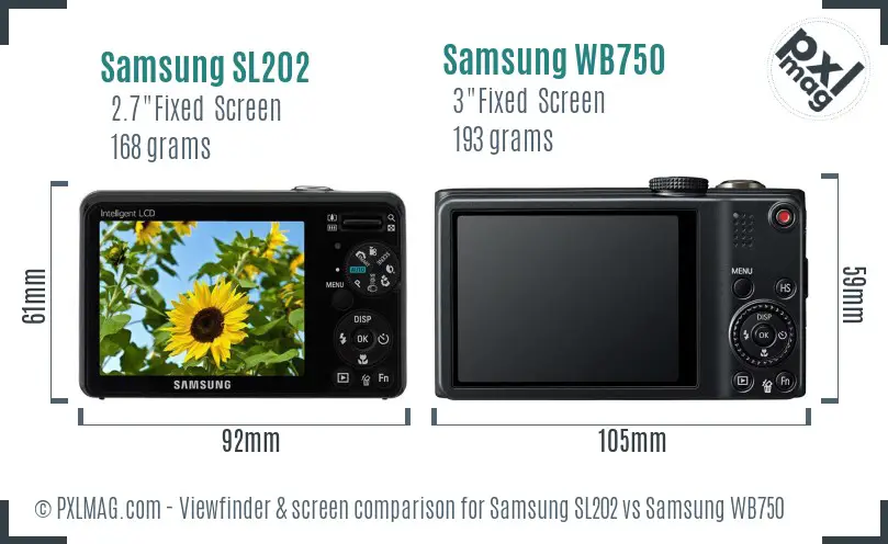 Samsung SL202 vs Samsung WB750 Screen and Viewfinder comparison