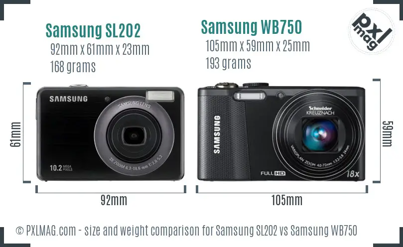 Samsung SL202 vs Samsung WB750 size comparison