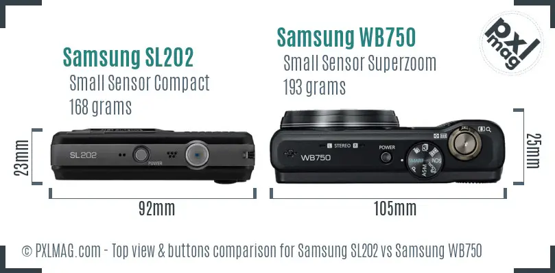 Samsung SL202 vs Samsung WB750 top view buttons comparison