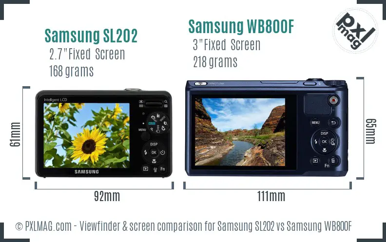 Samsung SL202 vs Samsung WB800F Screen and Viewfinder comparison