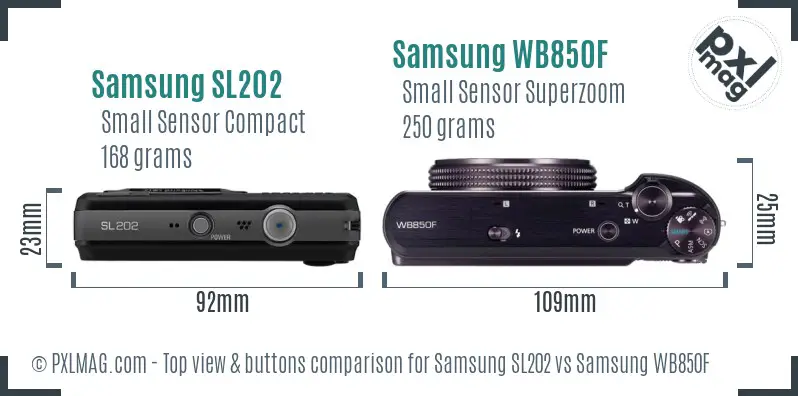 Samsung SL202 vs Samsung WB850F top view buttons comparison