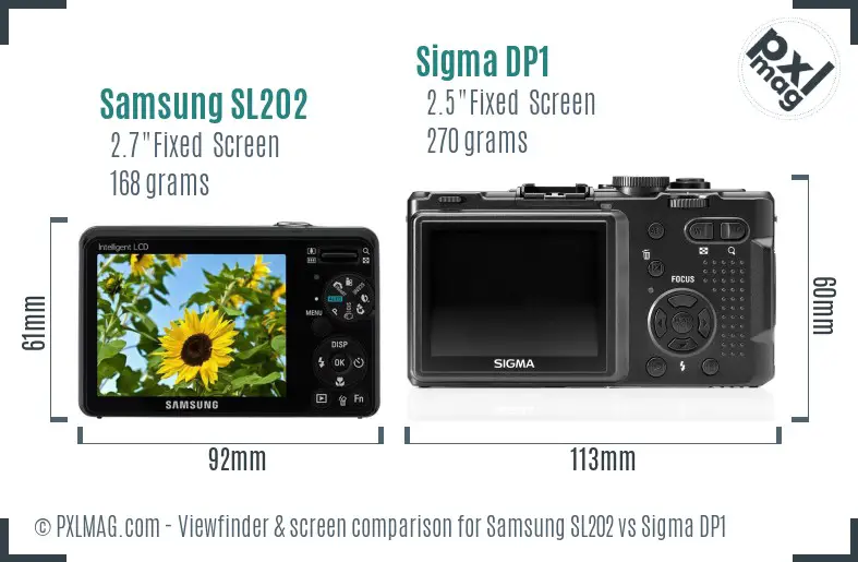 Samsung SL202 vs Sigma DP1 Screen and Viewfinder comparison