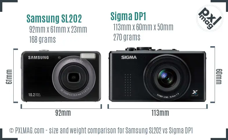 Samsung SL202 vs Sigma DP1 size comparison