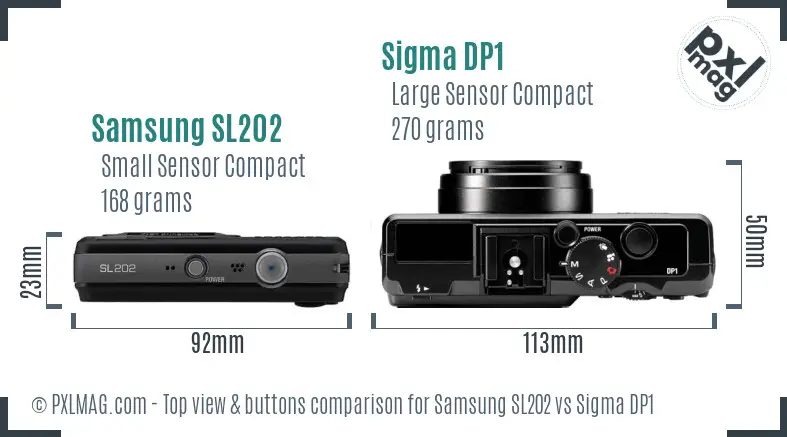 Samsung SL202 vs Sigma DP1 top view buttons comparison