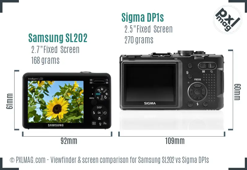 Samsung SL202 vs Sigma DP1s Screen and Viewfinder comparison