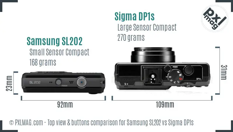 Samsung SL202 vs Sigma DP1s top view buttons comparison